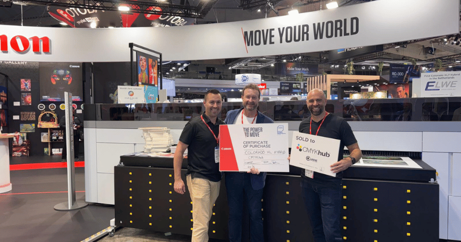 L-R Heath Burgess & Steven Badger - Canon Production Printing, Paul Whitehead - Currie Group